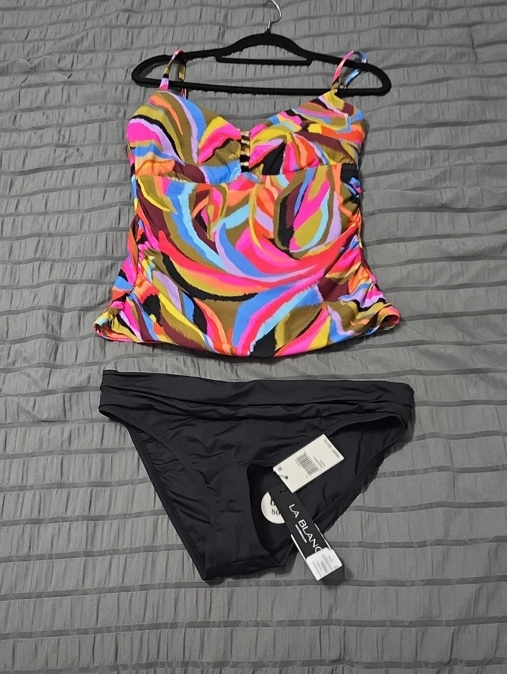 La Blanca Women's Multicolor Tankini Top with Black Bikini Bottoms Sz 10 Nwt
